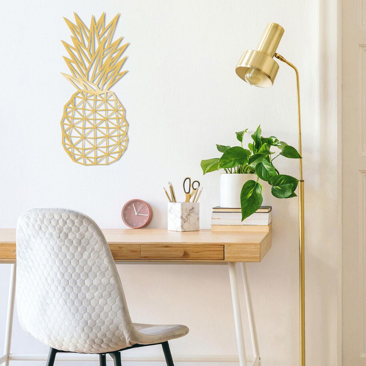 Decoratiune de perete, Pıneapple Metal Decor, Dimensiune: 22 x 36 cm, Auriu - imagine 4